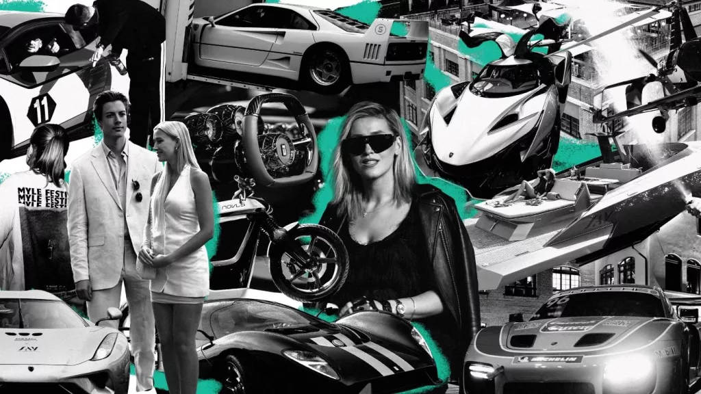 Exklusive Eventlocation mit Luxusautos, stilvollen Gästen und moderner Fahrzeugtechnik für unvergessliche Events