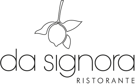 Logo des Restaurants 'da signora' mit stilisierter Zitronenfrucht und zwei Blättern darüber