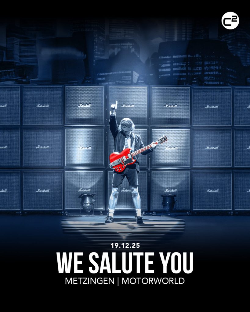 Gitarrist vor Marshall-Verstärkerwand bei einem Rockevent am 19.12.25 in der Eventlocation Motorworld Metzingen