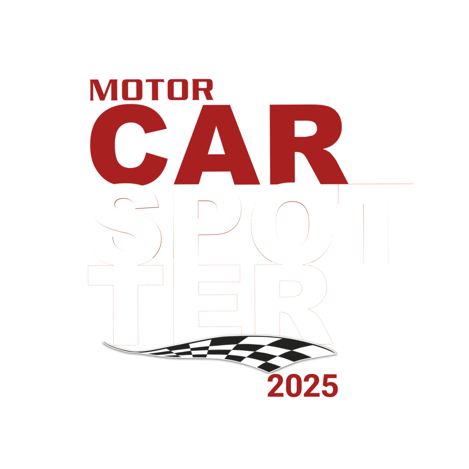 Logo Motor Car Spotter 2025 mit stilisiertem Rennflaggenmuster