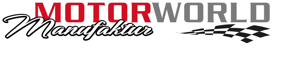 Logo mit den Worten 'Racing Manufaktur' in roter, grauer und weißer Schrift sowie einem stilisierten Schachbrettmuster als Renngrafik