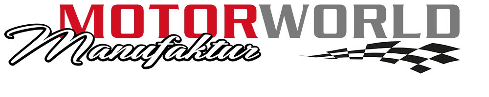 Logo mit rotem und grauem Text, der die Wörter "KTM Rennsport Manufaktur" zeigt, und einem schwarz-weiß karierten Rennflaggen-Design auf der rechten Seite