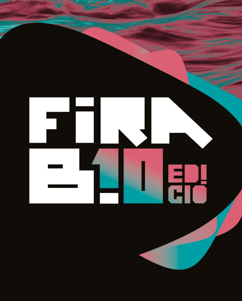 Grafik mit dem Schriftzug Fira 2.0 Edición in weiß und rosa-türkis Farbverlauf auf schwarzem Hintergrund mit abstrakten farbigen Formen in Rosa und Türkis oben und rechts.