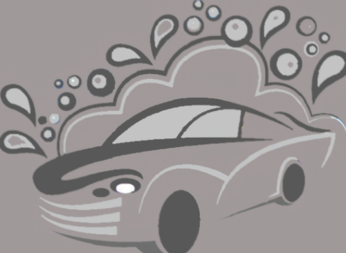 Stylized car with foam and soap bubbles, symbolizes a car wash.