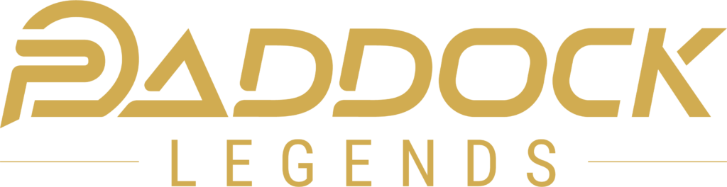 Gold-coloured, stylized logo with Paddock Legends lettering.
