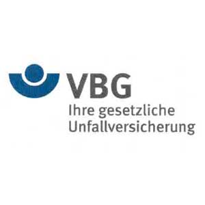VBG-Logo links stilisierte blaue Form mit Kreis, rechts der Text „VBG Ihre gesetzliche Unfallversicherung“.
