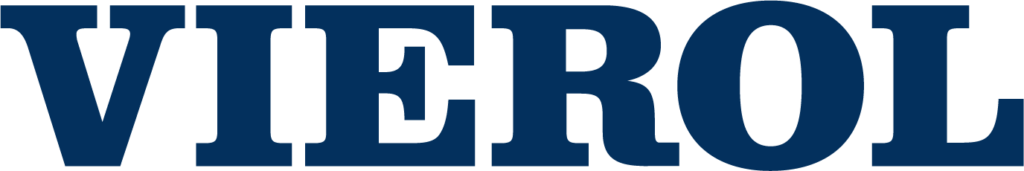 Blaues Logo mit dem Schriftzug VIEROL in dicken Serifenbuchstaben
