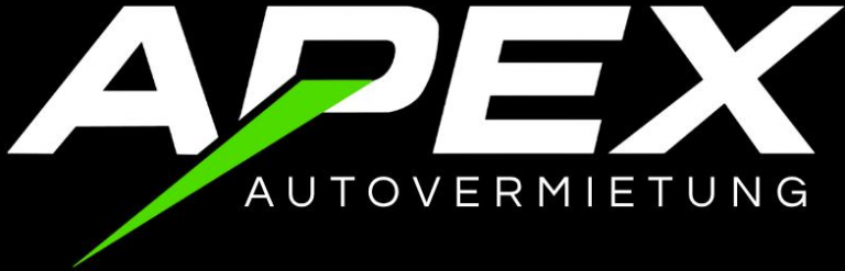 Logo von APEX Autovermietung mit grünem Akzent auf schwarzem Hintergrund