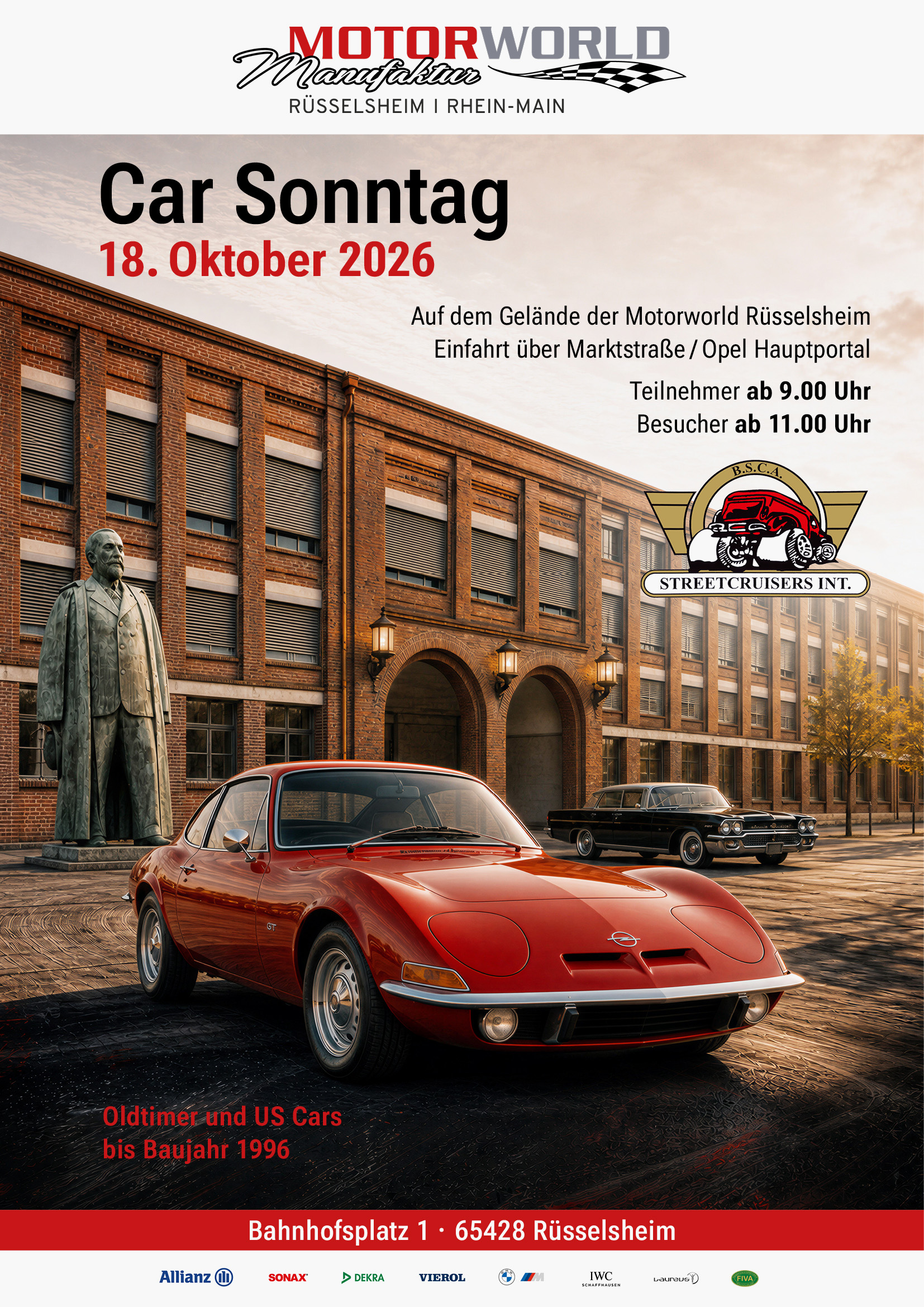 Plakat für den Car Sonntag 2026 mit Oldtimern in Rüsselsheim
