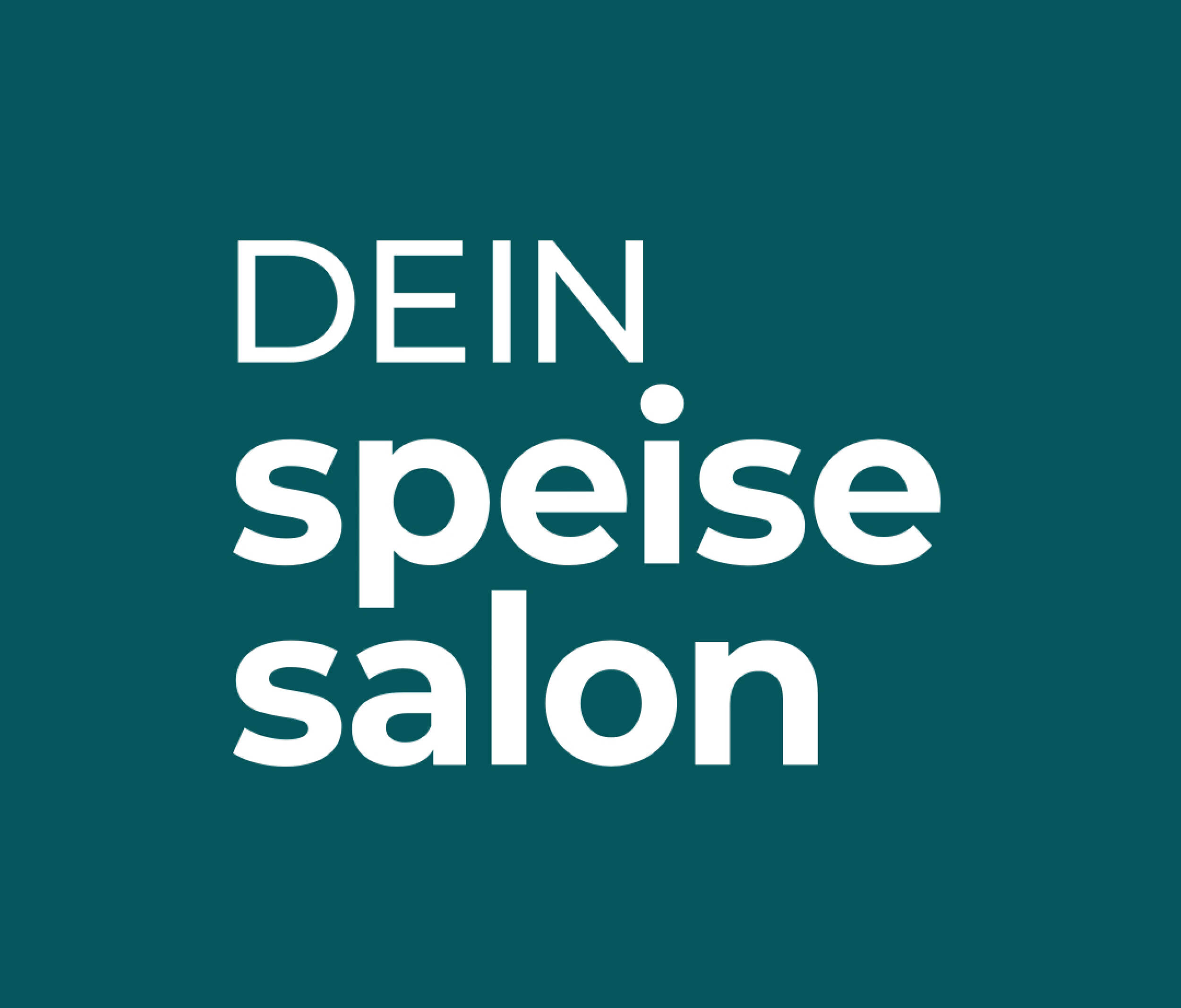 Logo mit der Aufschrift „DEIN speise salon“ auf petrolfarbenem Hintergrund