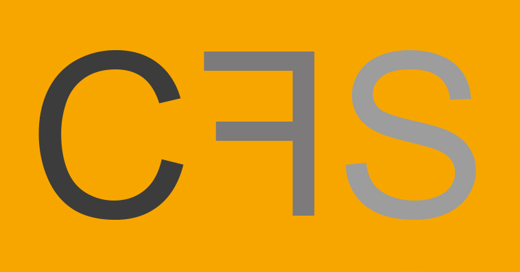 Stylisierte Buchstaben C, E und S auf orangefarbenem Hintergrund