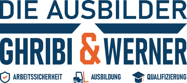 Logo mit dem Text Die Ausbilder Ghribi & Werner sowie den Stichworten Arbeitssicherheit, Ausbildung und Qualifizierung