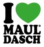 Schriftzug „I ♥ MAULDASCH“ in Schwarz und Grün auf weißem Hintergrund