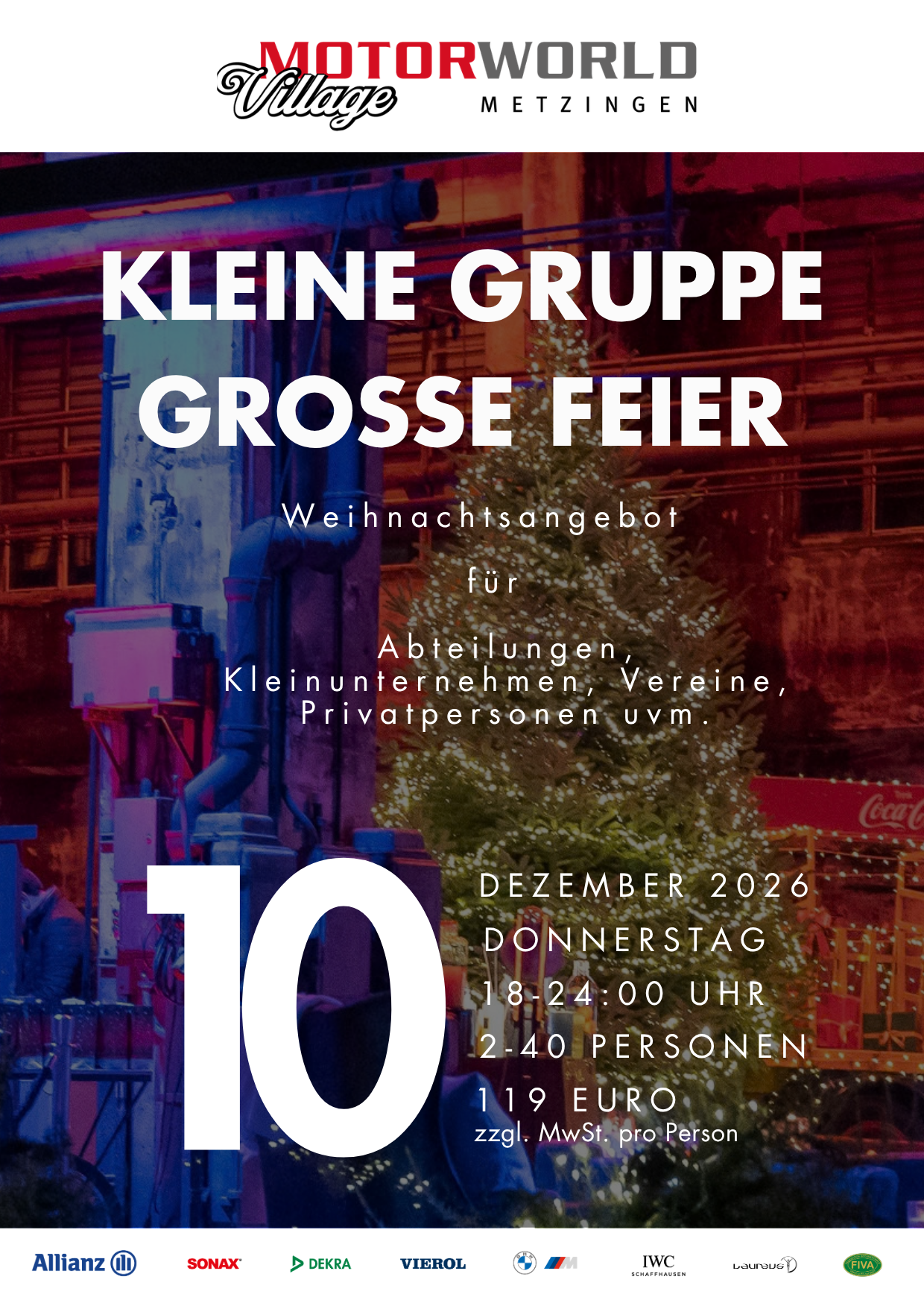 Weihnachtsangebot „Kleine Gruppe, grosse Feier“ für 10 Personen am 10. Dezember 2026