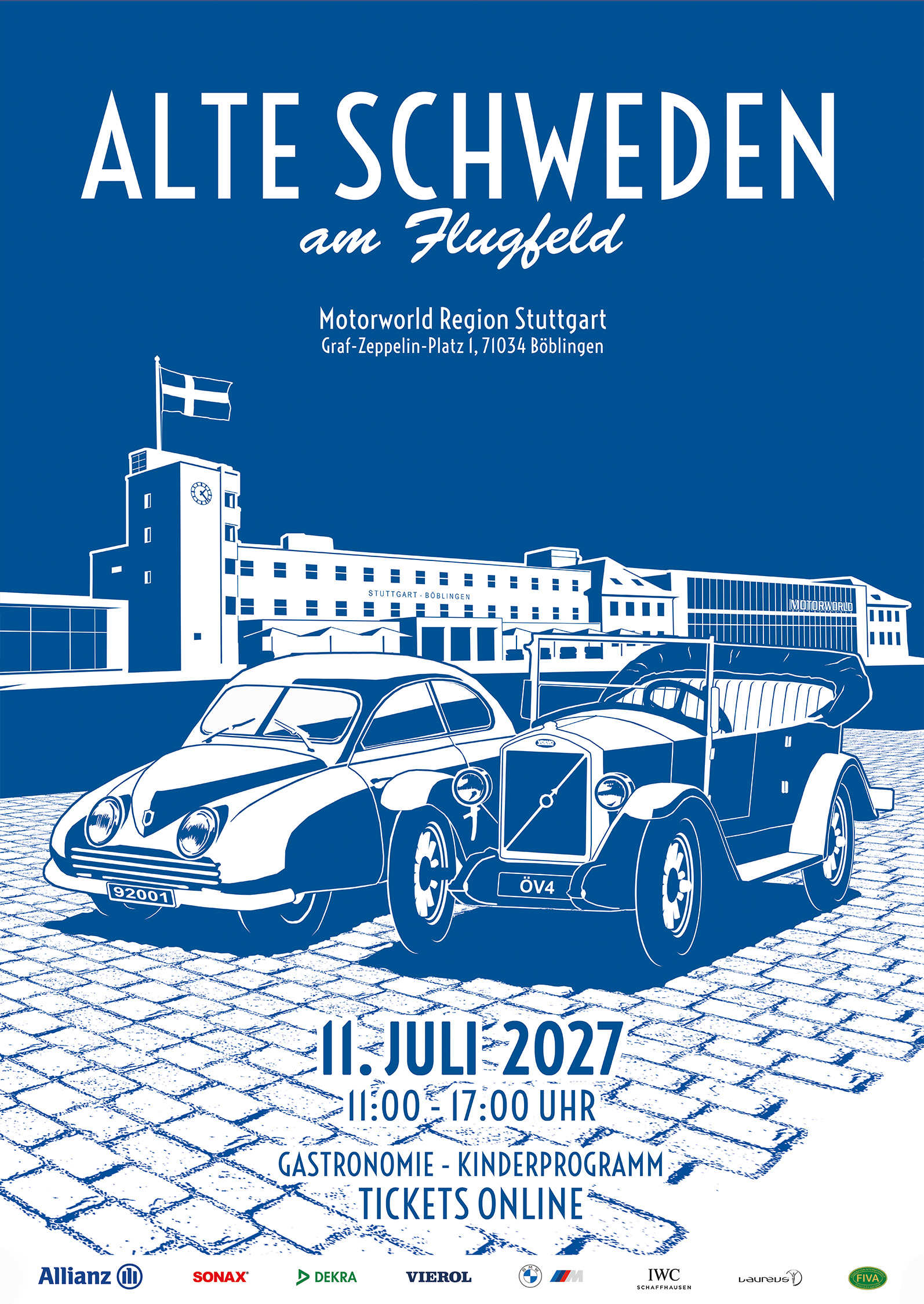 Plakat für „Alte Schweden am Flugfeld“ in Böblingen mit Oldtimern und Veranstaltungsdaten