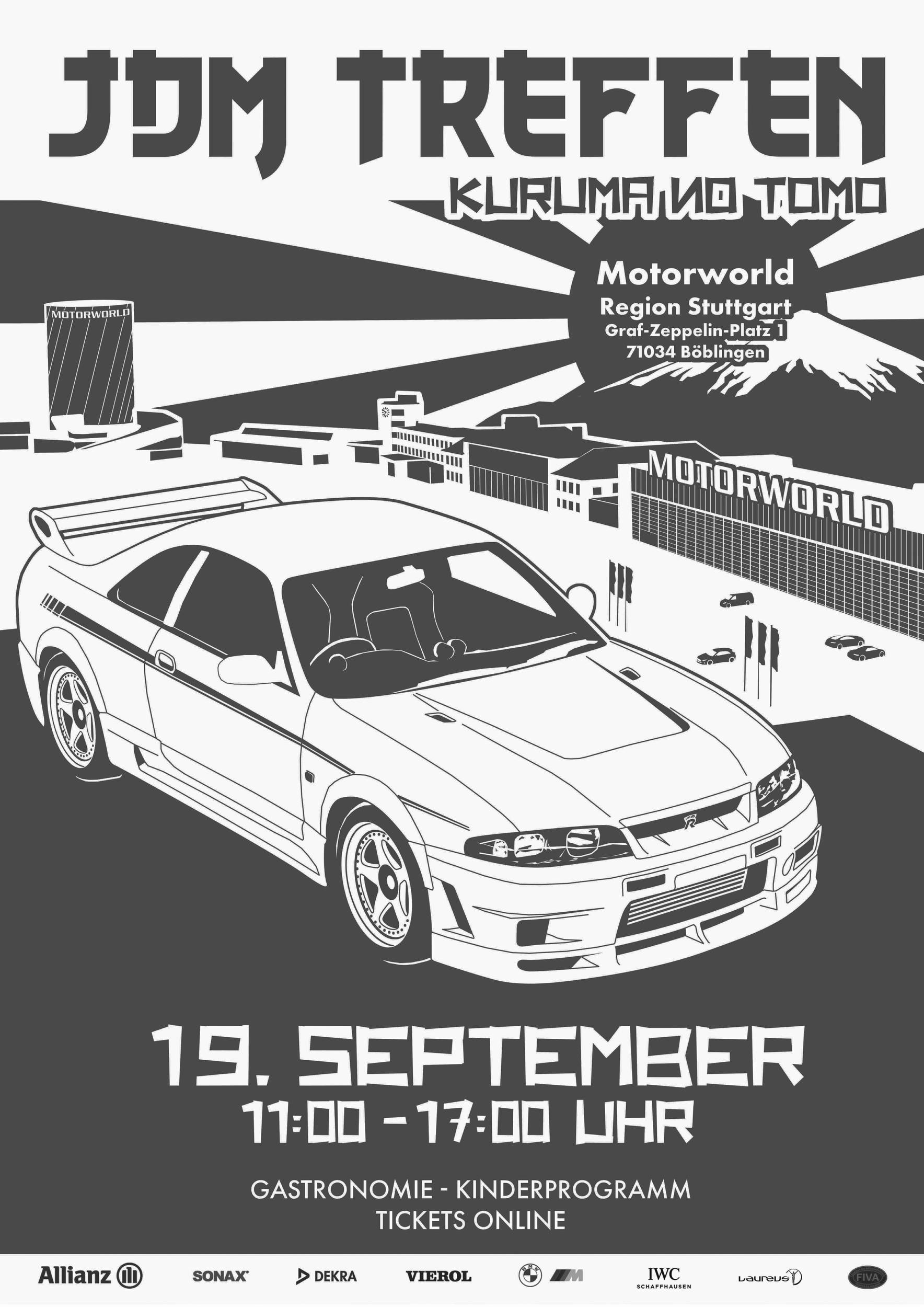 Plakat für das JDM-Treffen in der Motorworld Region Stuttgart am 19. September, 11–17 Uhr