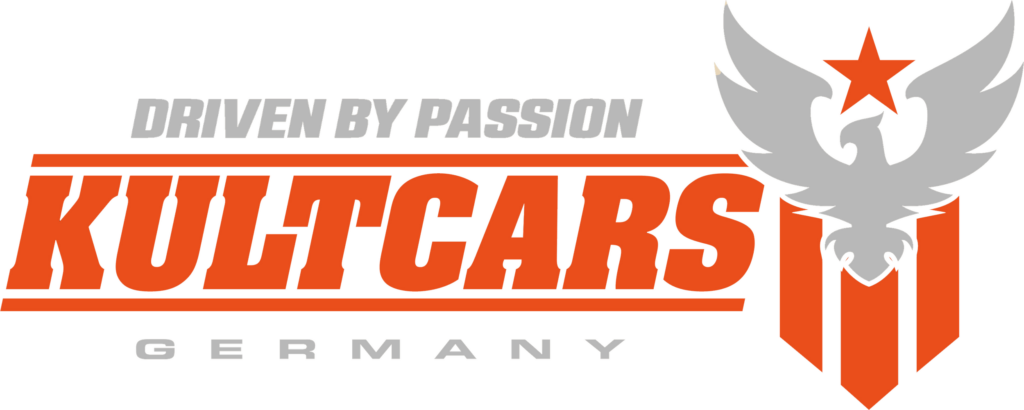 KUHTCARS-Logo mit Adler, rotem Stern und dem Schriftzug „Driven by Passion“ sowie „Germany“